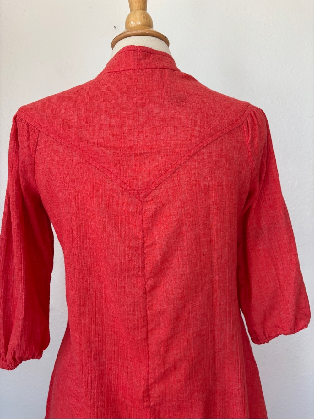 Vintage 60s 70s Union Label Coral Red Cotton Blend Tunic Dress - Picture 7 of 11